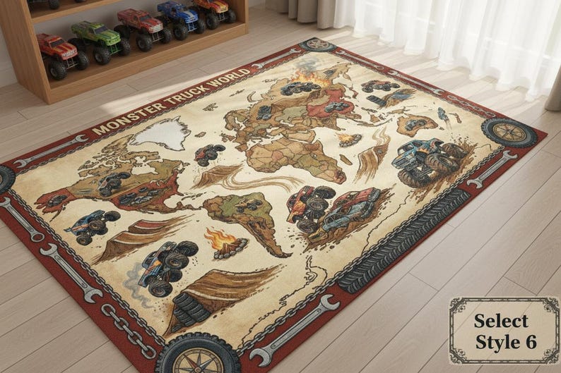 Personalized Monster Truck Kids Rug, Boys Room Decor image 12