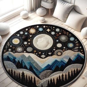 Celestial Nursery Room Rug, Abstract Night Sky Living Room Rug, Cozy Nature-Inspired Decor, Housewarming Gift, Celestial Nature Rug