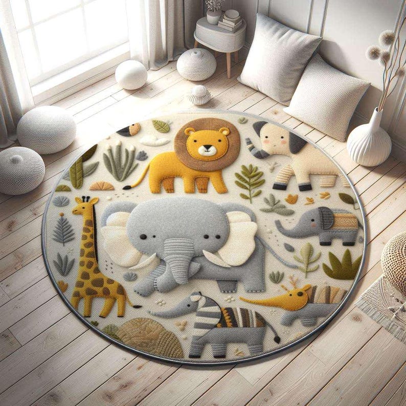 Safari Nursery Rug, Jungle Animals, Anti-allergic Play Mat - Etsy