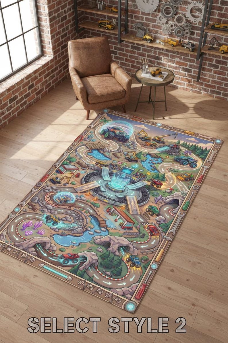 Personalized Monster Truck Kids Rug, Boys Room Decor Style 2