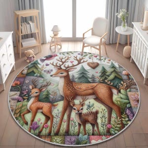 Reh-Waldteppich für Kinderzimmer, Waldtier-Reh, Waldtier-Teppich, Wald-Wald-Hirsch-Druck-Teppich