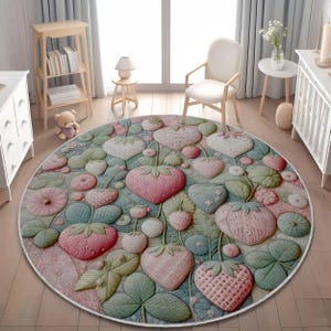 Pink Red Strawberry Rug, Fruit Rug Strawberry, Kitchen Decor, Gift For Her, Kitchen Floor Mat, Fruit Decor
