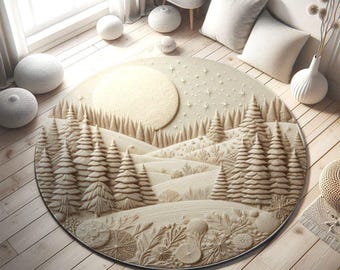 Woodland Pine Tree Rug: Forest Landscape Carpet