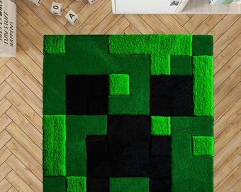 Grüner Pixel Monster Teppich für Kinderzimmer, Kinderteppich, Kinderteppich, Kinderteppich, Spielzimmer Teppich
