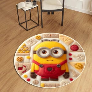 Runder Teppich mit Cartoon Charakter - Verspielter Minion Teppich - Kinder Spielzimmer Matte - Niedlicher Cartoon Teppich - Minions Teppich - Lustig