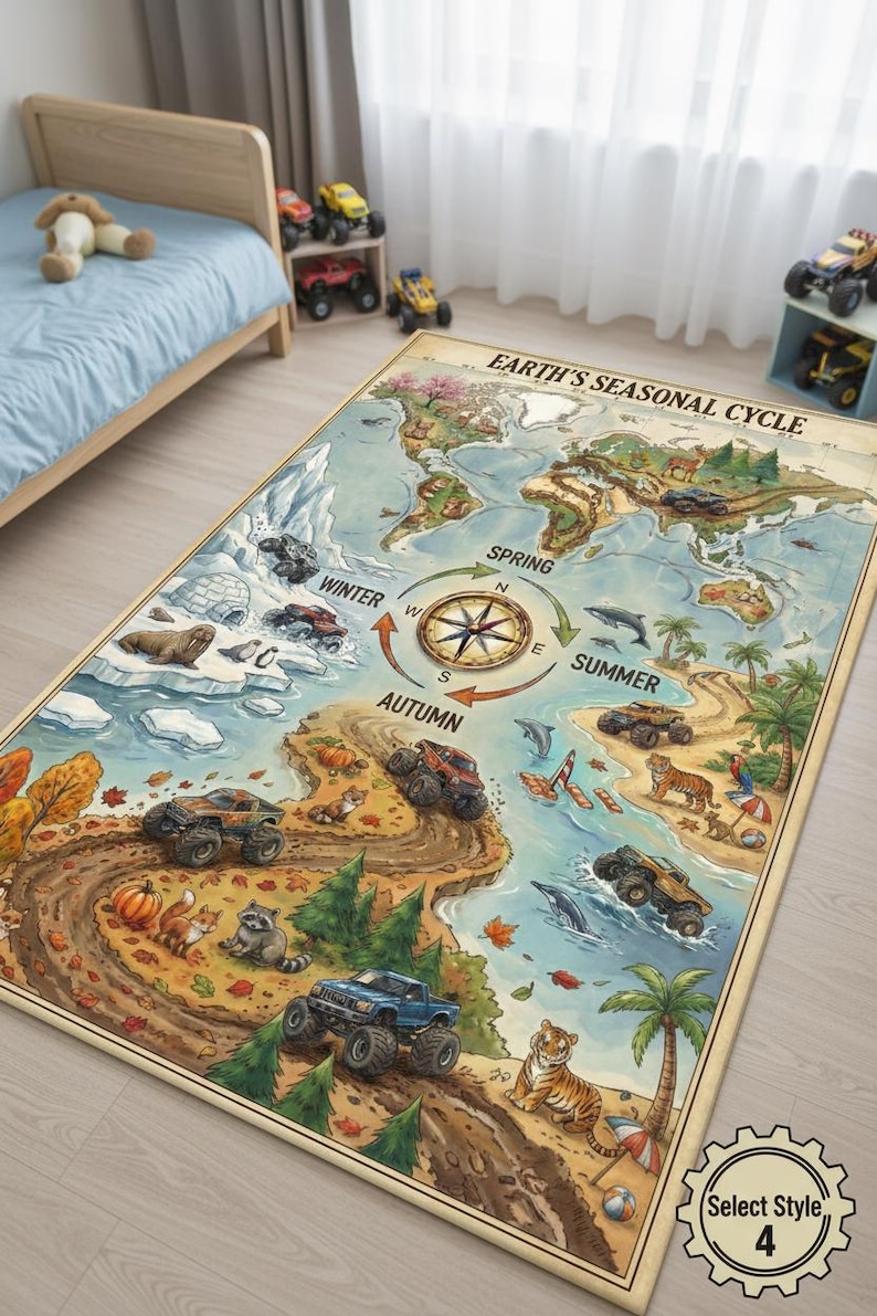 Personalized Monster Truck Kids Rug, Boys Room Decor Style 4