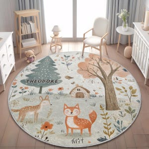 Benutzerdefinierte Name Wald Kinderzimmer Kunst, Fuchs Hirsch Bär Teppich, Dschungel Baby Geschenk, Wald Blatt Dekor