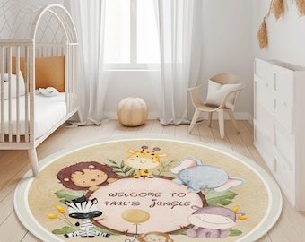 Personalized Jungle Nursery Rug, Safari Animals Rug, Baby Animal Rug, Customizable Rug, Welcome to the Jungle Rug, Baby Shower Gift