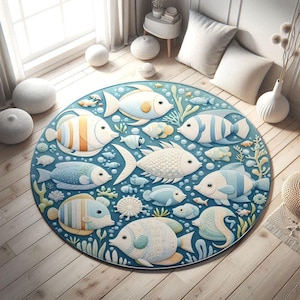 Nursery Fish Rug – Underwater Sea Animal Rug - Nautical-Themed Rug for Kids Room - Ocean Decor for Baby Nursery or Playroom - Sea Life Rug