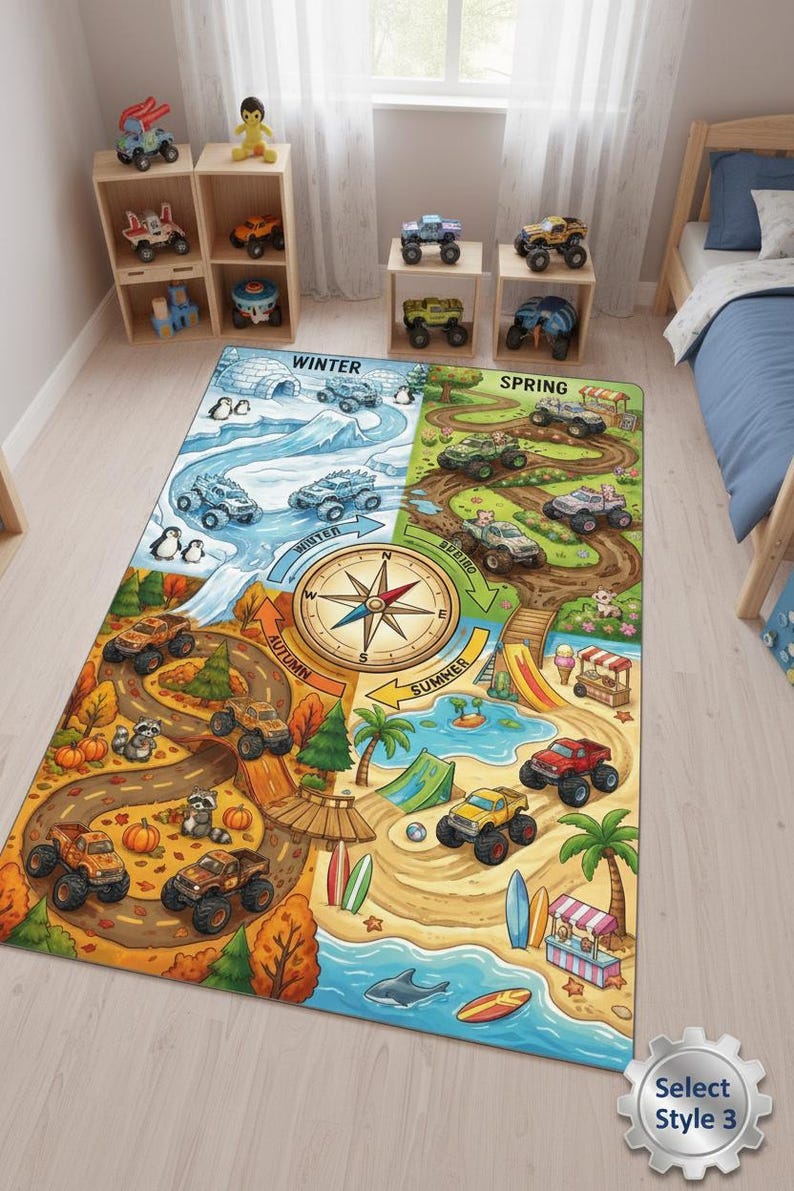 Personalized Monster Truck Kids Rug, Boys Room Decor image 6
