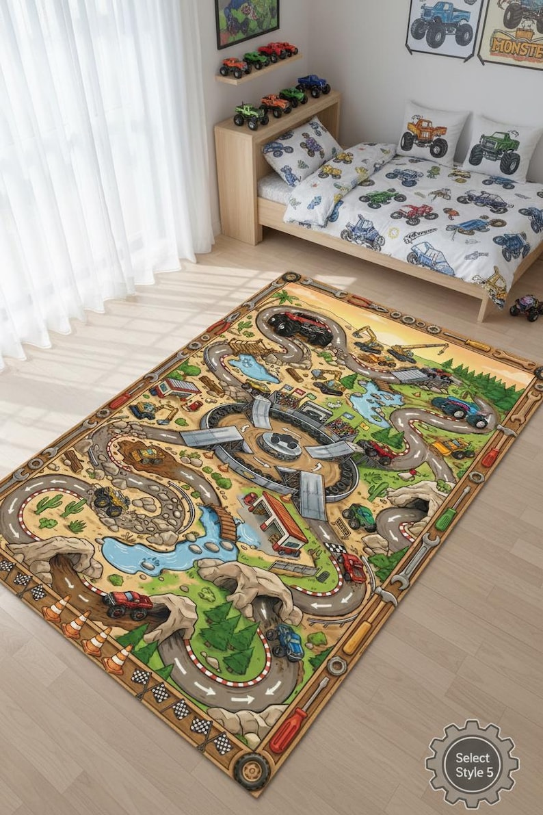 Personalized Monster Truck Kids Rug, Boys Room Decor image 10