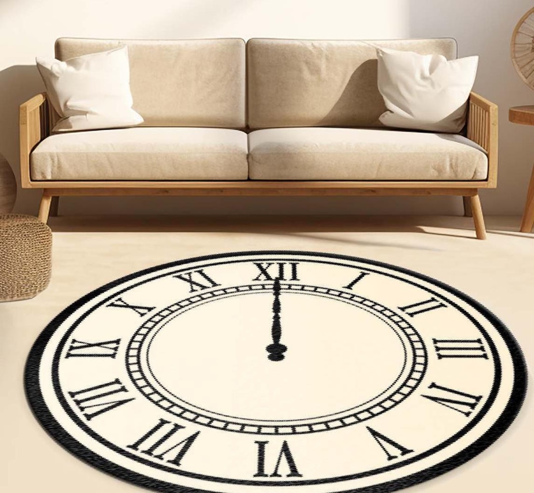 Clock Patterned Round Rug, Roman Numerals, Non Slip, Modern Style - Etsy