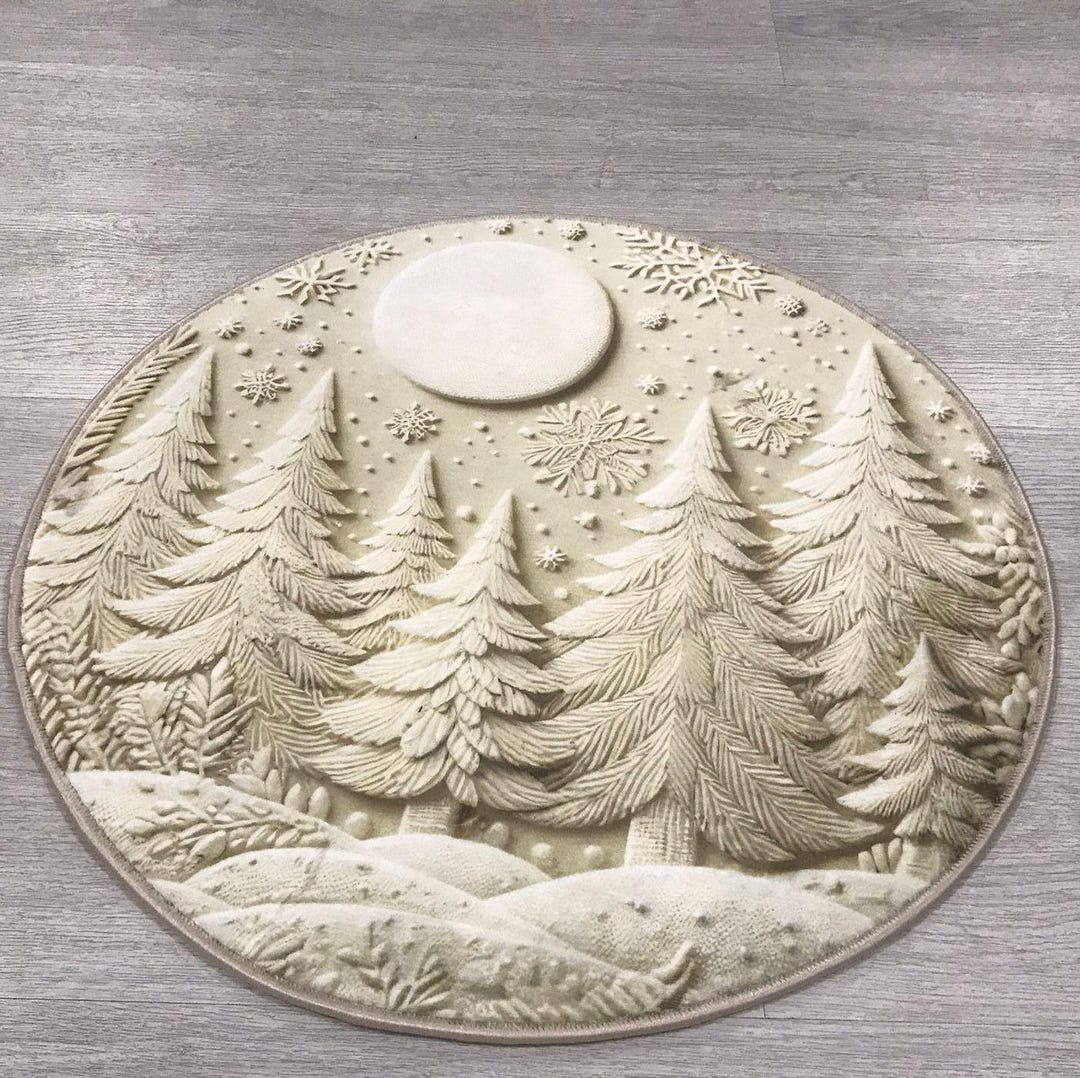 Snowy Pine Tree Rug: Winter Landscape Area Rug - Etsy