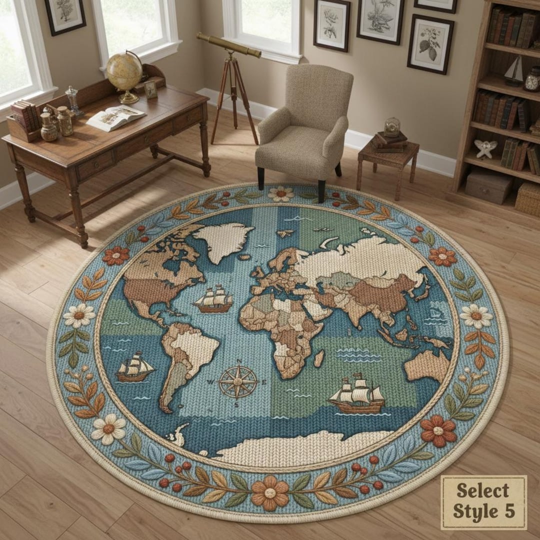 World Map Round Rug, Kids Educational Playroom Rug - Etsy