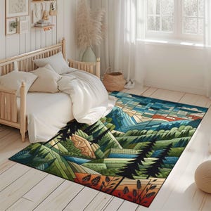 Modern Landscape Rug, Geometric Mountain Rug, Abstract Nature Rug, Living Room Rug, Bedroom Rug,Nature Inspired Decor,Mid-Century Modern Rug