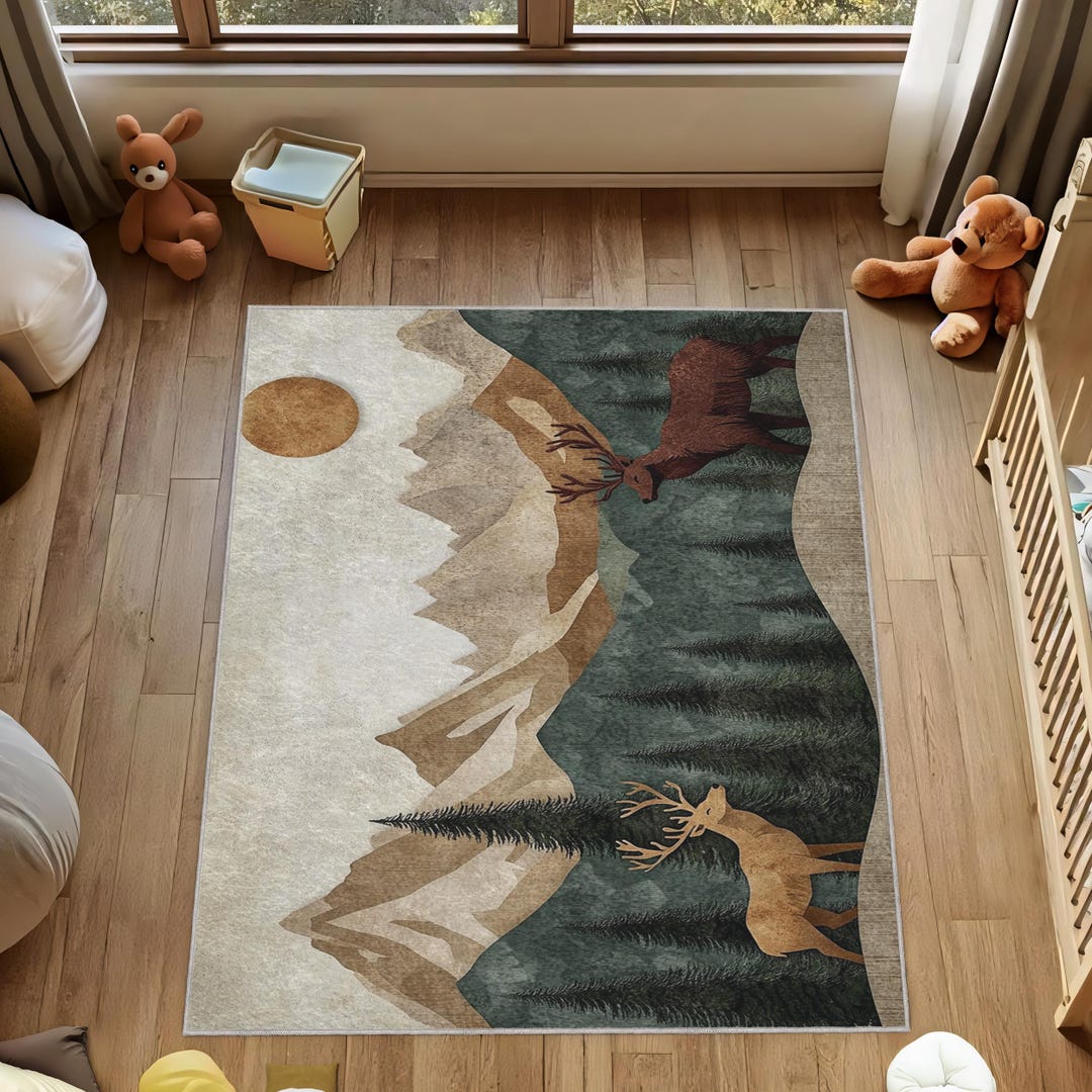 Woodland Animal Deer Rug | Mountain Rug | Fall Woodland Deer | Deer ...