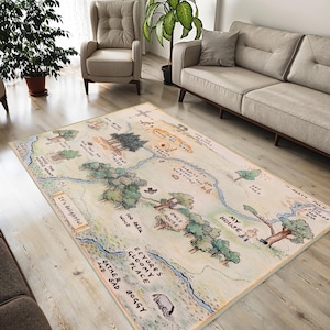 Tapis carte des bois - tapis en bois de cent acres vert antidérapant - tapis de salle de jeux pour chambre d'enfant - carte des cent acres de bois, tapis Winnie l'ourson classique