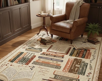 Book Print Rug: Booklover Library Decor, Soft Velveteen Area Rug
