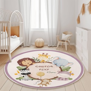 Personalisierter Willkommen in meinem Land Teppich, Safari Tier Kindergarten Teppich, Benutzerdefinierter Name Kinderteppich, Ich bin der Babyteppich, Safari Tier Teppich,Kinderzimmer Teppich