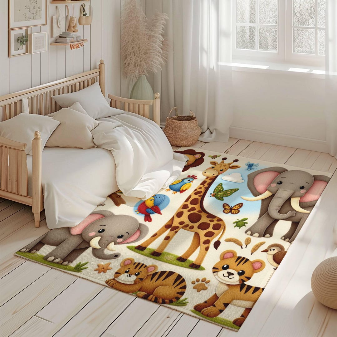 Jungle Animals Rug, Safari Rug, Kids Room Rug, Nursery Rug, Playroom ...