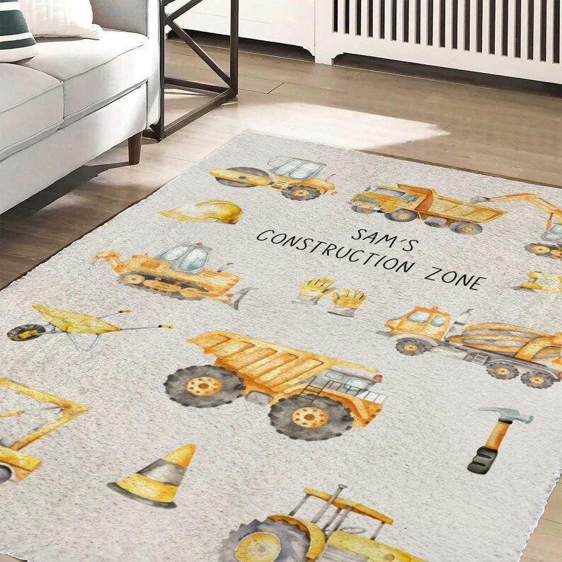 Personalized Construction Truck Rug, Kids Playroom Decor - Etsy