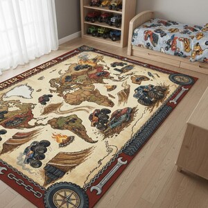 Personalized Monster Truck Kids Rug, Boys Room Decor Style 6