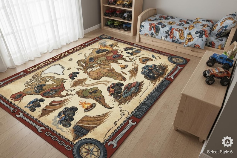 Personalized Monster Truck Kids Rug, Boys Room Decor Style 6