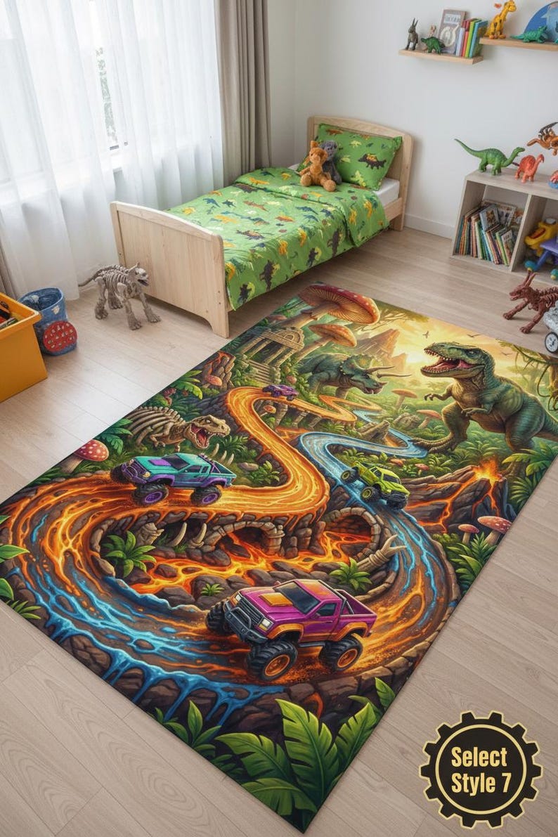 Personalized Monster Truck Kids Rug, Boys Room Decor Style 7