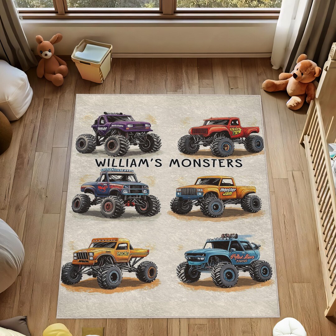 Monster Jam Rug Personalized Monster Truck Rug: Boy Nursery Play Mat - Etsy