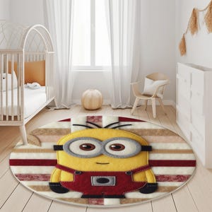 Gelber Kinderteppich mit individuellem Comic Cartoon Design - Moderner Akzent Teppich für Spielzimmer und Schlafzimmer - Personalisierter Minions Teppich