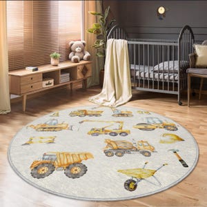 Construction Trucks Kids Rug, Playroom Decor image 2