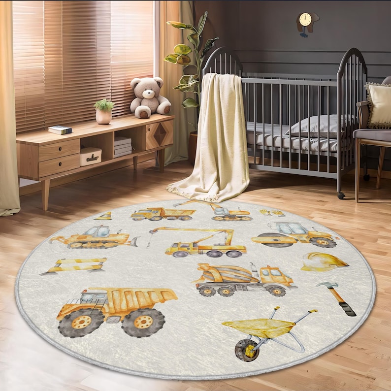 Construction Trucks Kids Rug, Playroom Decor image 2