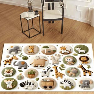 Safari Nursery Rug, Rectangular Kids Rug, Baby Room Decor, Playful Animal Rug, Jungle Theme Rug, Kids Room Rug, Nursery Decor, Giraffe Rug
