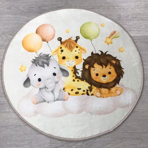 Weicher Safari Tierteppich, Safaritier Löwe Giraffe Elefant Teppich, Kinderteppich Kinderteppich Safari Krabbeldecke für Jungenzimmer, rutschfester runder Teppich