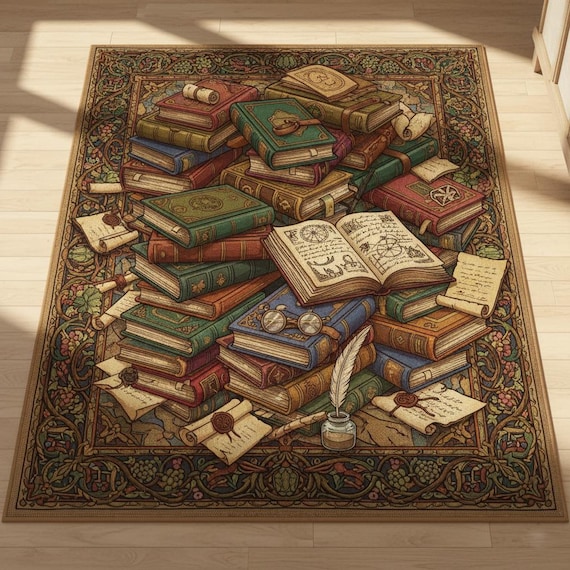 Bookish Decor Rug – Bibliophile Gift, Literary Home Rug, Reading Corner Carpet