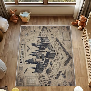 Tappeto della scuola di magia, tappeto della stregoneria e della magia, tappeto della mappa fantasy della scuola di magia, tappeto dei fan di Potter, arredamento per la cameretta dei bambini, tappeto per ragazzi