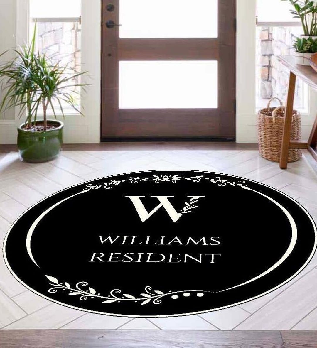 Name Entry Personalized Family Name Entry Rug: Black Round Entrance Carpet - Etsy
