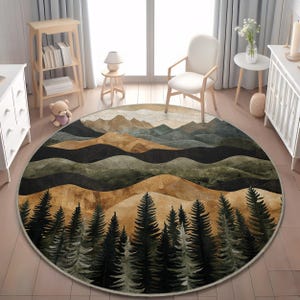 Alfombra estampada con paisaje de montaña, diseño abstracto de bosque, poliéster lavable