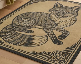 ウィリアム・モリスのシェニールラグ：キツネと鹿のタペストリー