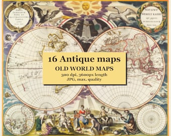 Digital Antique Maps, Vintage Maps, World Map Scrapbook, Old paper textures instant download commercial use