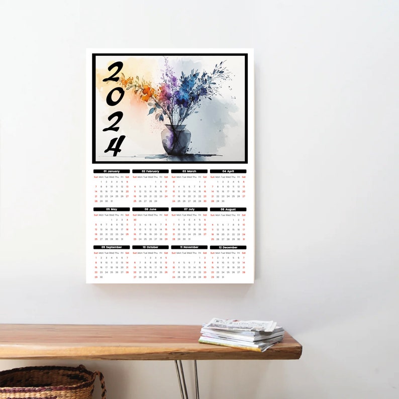 Printable Calendar, 2024, Months, Spring, Autumn, Summer, Winter, Wall
