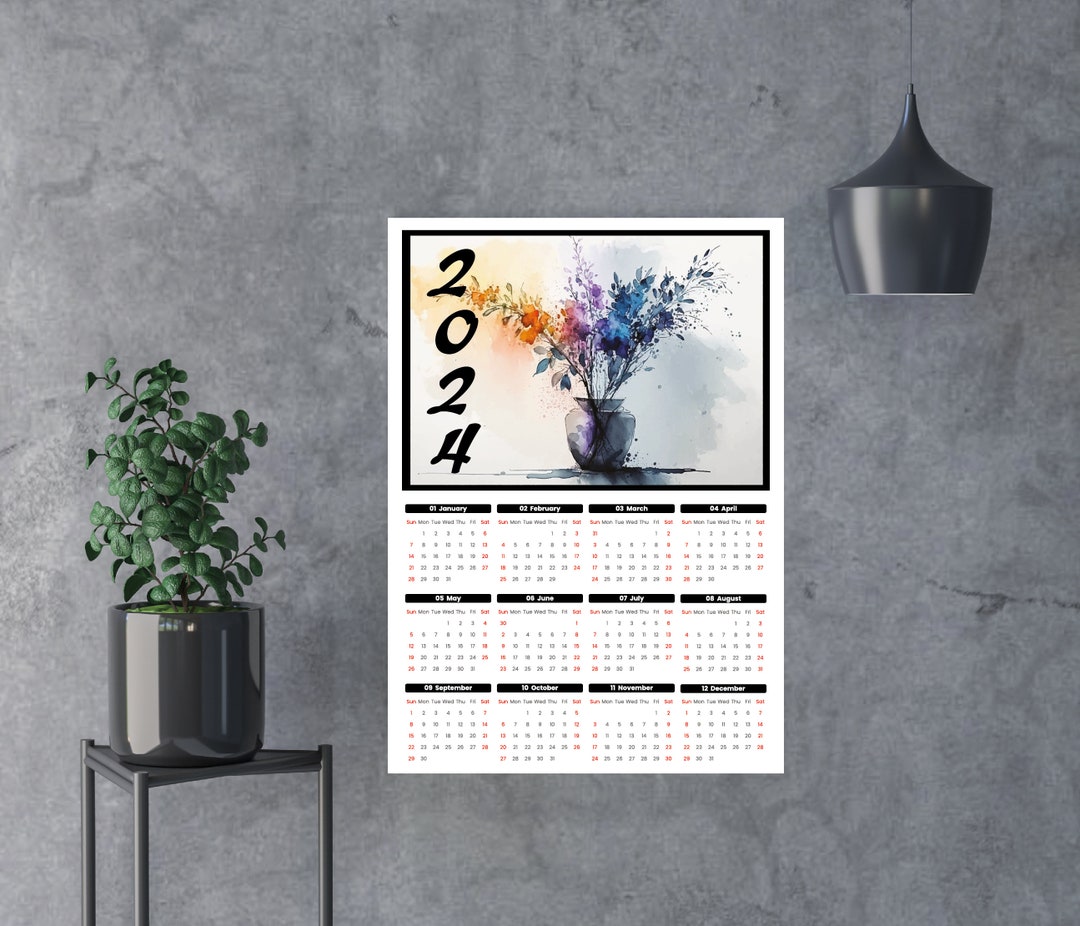 Printable Calendar, 2024, Months, Spring, Autumn, Summer, Winter, Wall ...