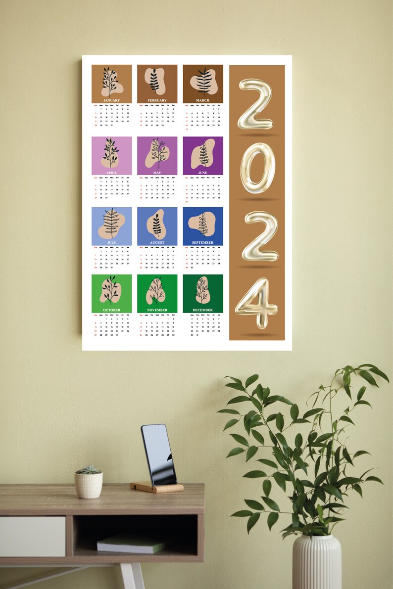 Printable Calendar, 2024, Months, Spring, Autumn,summer, Winter, Wall