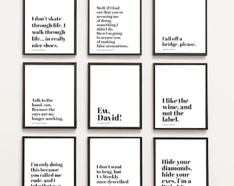 Schitt's Creek, Print Bundle, Gallery Set of 30, Black & White, Funny TV Show Quotes, Downloadable, Schitt's Creek quotes, David Rose, funny