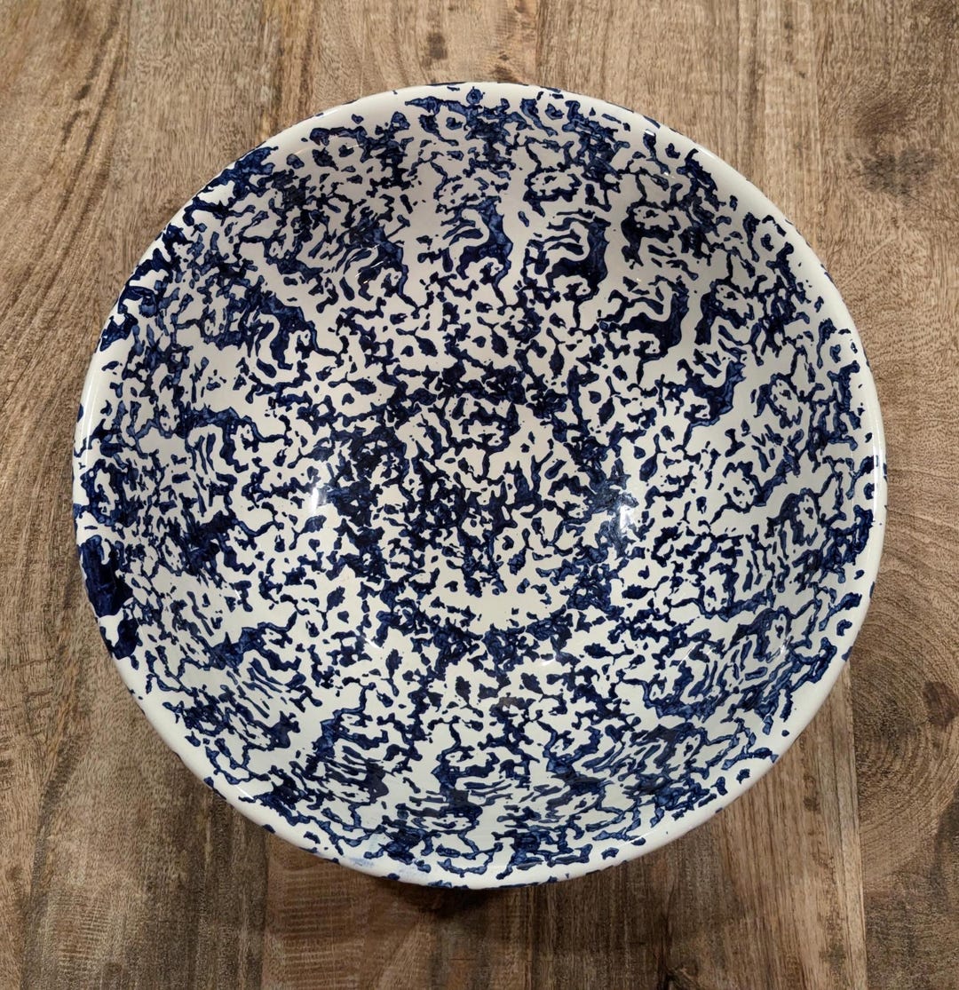 Extra Large Blue and White Speckled Ceramic Bowl With Fluted Texture - Etsy