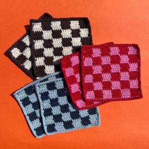 Coasters - Pair of Handmade Crochet Checkerboard Coasters