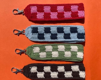 Wristlet Keyrings - Handmade Crochet Wristlets | 100% Cotton | Bag Charm | Checkerboard Pattern