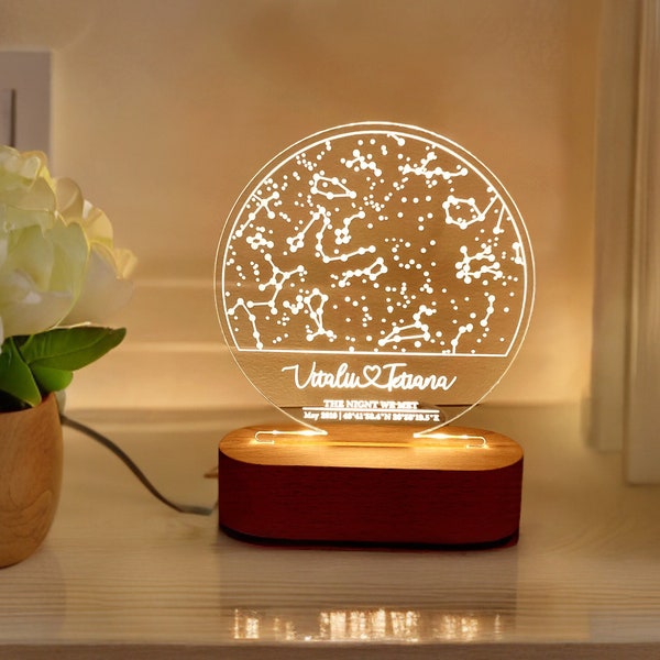 Custom Constellation Star Map Night Light for Mother Wife Girlfriend Husband or Boyfriend Personalized Anniversary Gift for Him Her