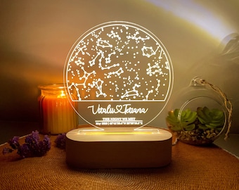 Verjaardagscadeau Gepersonaliseerde Constellatie Grafieklamp Aangepaste Sterrenkaart Nachtlampje voor Vrouw Vriendin Man Vriendje Cadeau voor hem haar