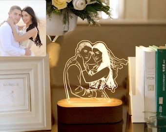 Custom Photo 3d Lamp, Personalized 3D Photo Lamp, Photo Engraving, Couple Led Desk Lamp, Anniversary Romantic Gift, For Her, For Him, For GF
